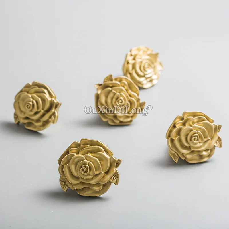 

10PCS Golden Brass Rose Flower Handle Closet Cupboard Door Closet Drawer Pure Copper Handle Light Luxury GF296