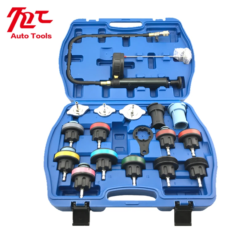 

18pcs Universal Radiator Pressure Tester Tool Kit Cooling System Testing Tool Water Tank Leakage Detector Nylon Material