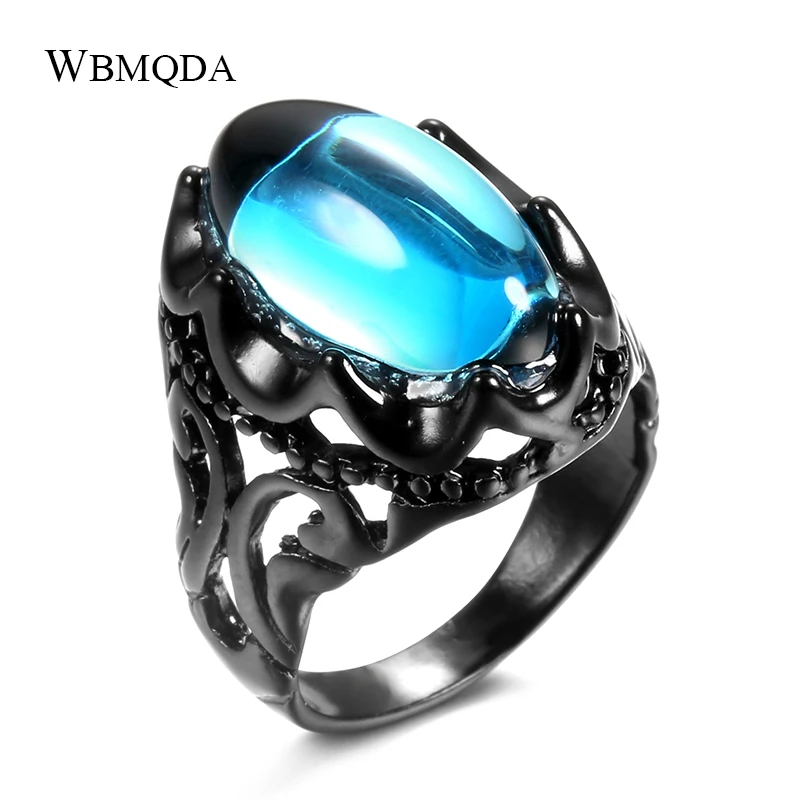 Wbmqda Wholesale Gothic Bule Glass Stone Ring Bohemian Punk Rings For Women Vintage Jewelry 2020 New Drop Shipping