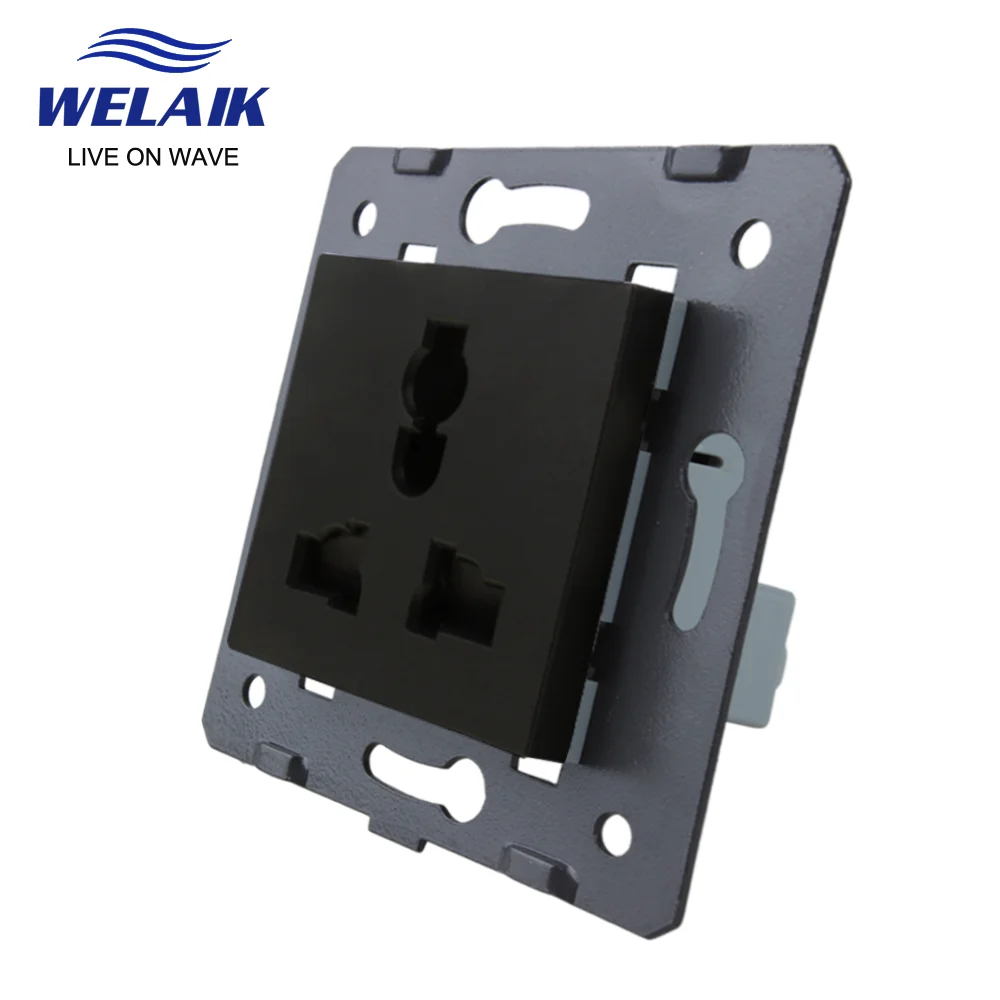 WELAIK 10A EU Standard Three-hole Multi-functi Power  DIY-Parts-Wall Socket Parts-Without Glass-Panel A8MUW