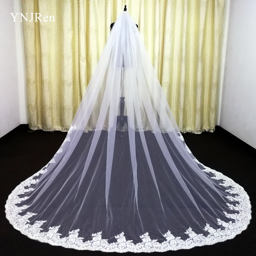 Real Photo New Wedding Bridal Veils Cathedral Length Lace  Custom Made  3m veils wedding accessories