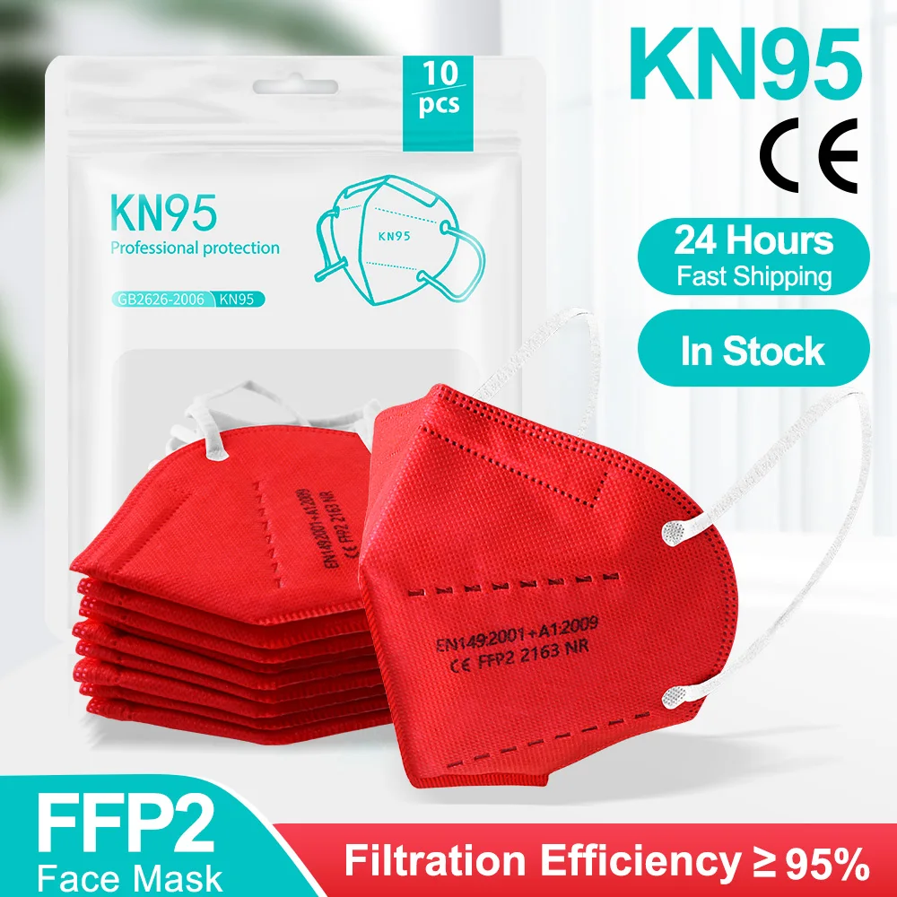 

5-100pcs FFP2 Mascarillas Reusable KN95 Red Masks 5 Layers Anti-dust Protective Maske Earloop Mask kn95 mouth masks ffp2mask ce