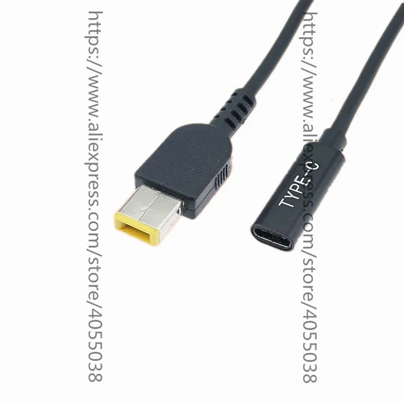 Type-C Female to Square DC Male PD Power Charger Connector Cable All-copper Conductor Induction Chip for Lenovo Thinkpad