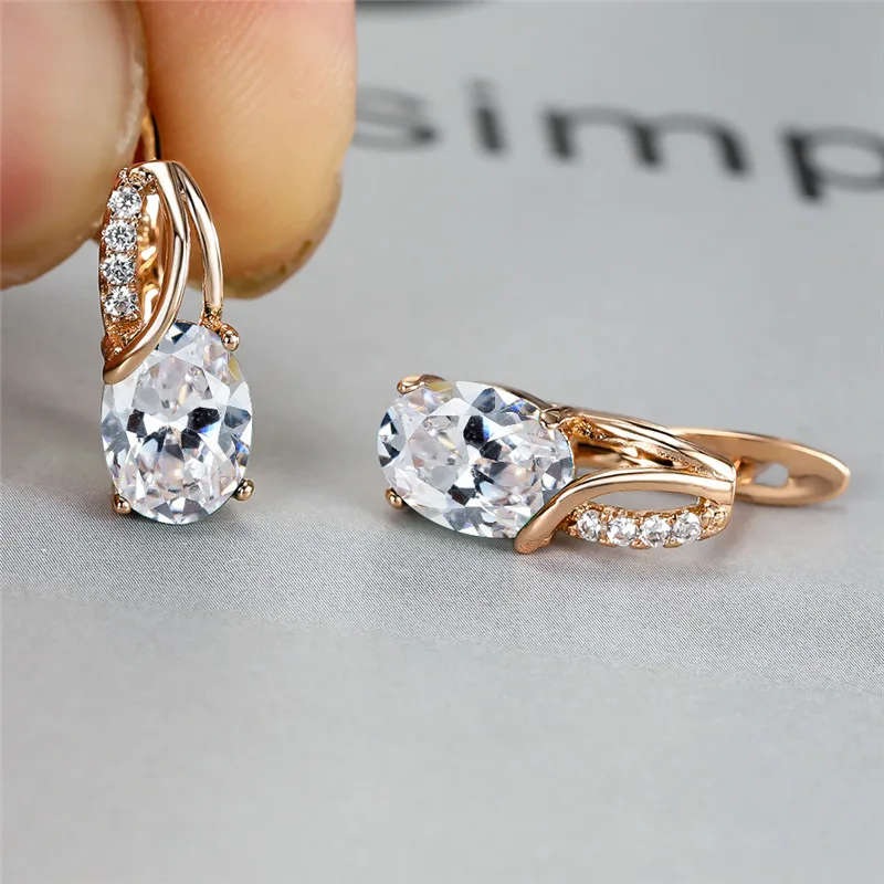 Women's Aqua Blue Zircon Oval Stone Hoop Earrings, Boho Style