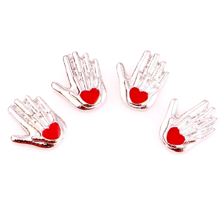 20pcs  palm red heart shape Floating charms For Glass Memory Photo  Locket Pendant Necklaces  DIY Jewelry