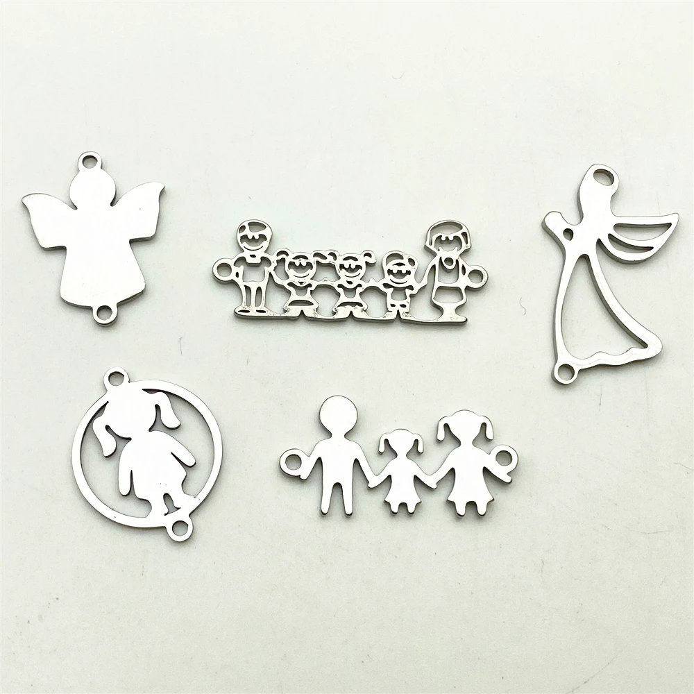 10pcs/lot Stainless Steel Angel Bless with Family Love Charms Fit Bracelet Connectors Charm Jewelry Handmade Diy Jewelry Make