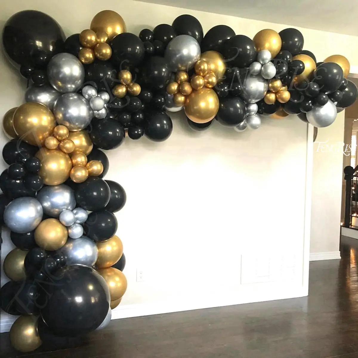 Kit de ballons avec confettis en Latex, guirlande en arc noir et or, décor de fête d\'anniversaire, joyeux 30 40 50 ans