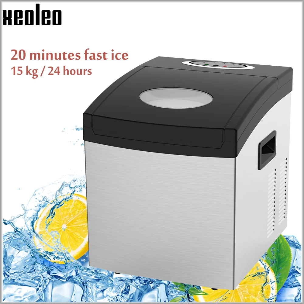 Xeoleo 15kg/24h Ice maker Cube ice machine1kg storage Stainless steel 1.5L water box 24 ice grid 22*22*22mm Coffee shop/Bar use