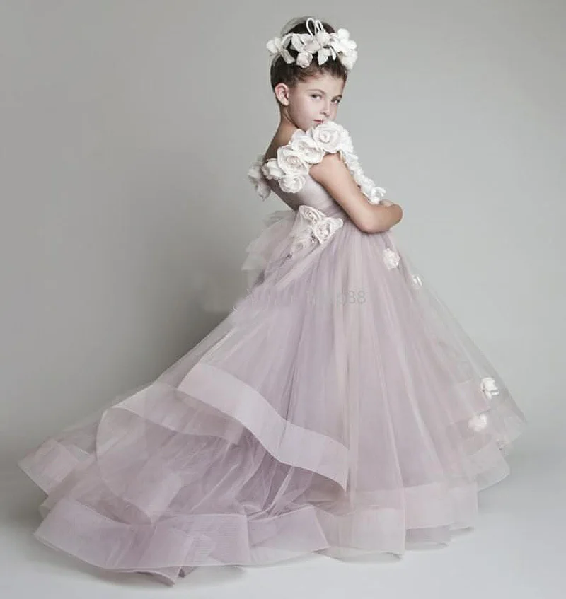 

Beautiful 2025 New Lovely drop shipping Tulle Ruffled Handmade Flowers Flower Girls' Dresses Girl's Pageant Birthday Dress