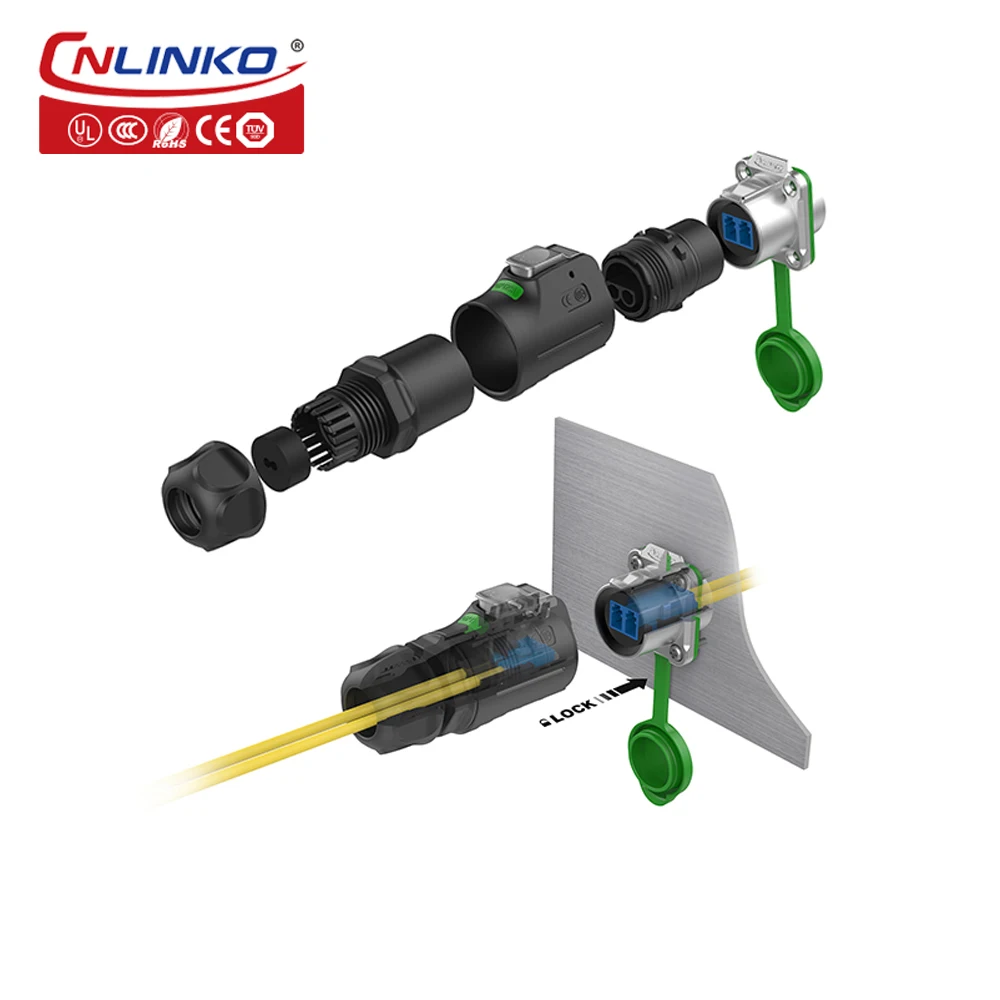 CNLINKO Waterproof IP68 M24 Drop Cable Fast Install Plastic LC Fiber Optical Quick Assembly Connector for Fiber Optic Equipment