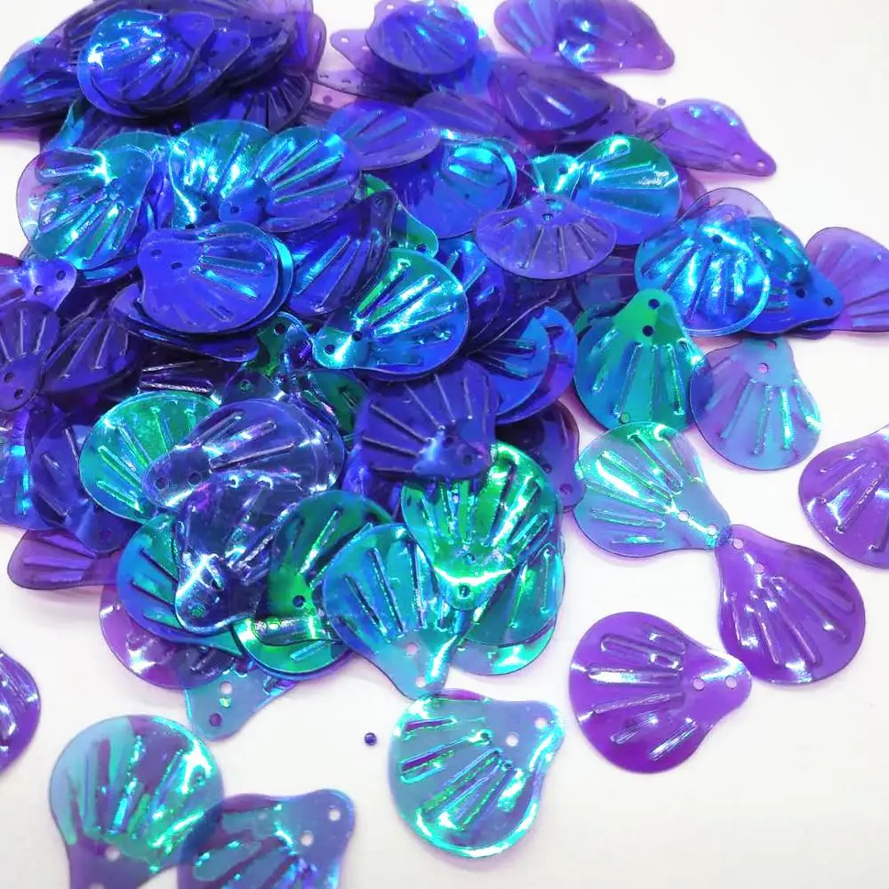 400pcs 18mm Large Shell Sequin Loose PVC Flake for Crafts Sewing DIY Accessories Transparent Dark Purple AB