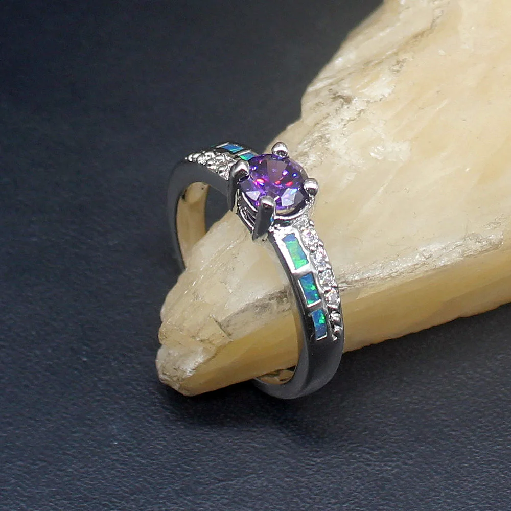 

Hermosa Dazzling Hot White Opal Amethyst Genuine 925 Silver Band Ring Wedding Engagement Gifts for Women Size 8.5# 20214370