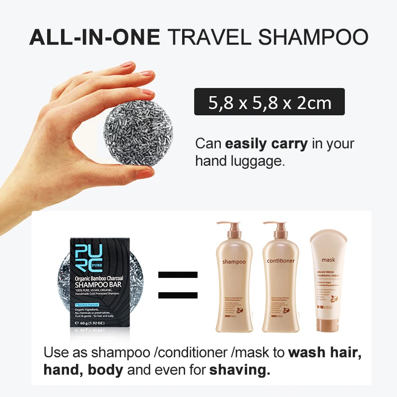 Purc-灰色の白いヘアシャンプーバー,竹炭,クリーン,石鹸,光沢のある髪と頭皮の治療,ヘアケア