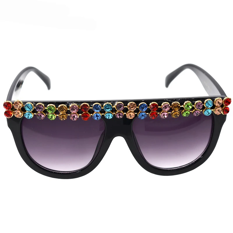 Fashion Women Sunglasses Colorful Crystal Decoration Conjoined Oversized Sunglass Shining Rhinestones Baroque Retro Sun Glasses