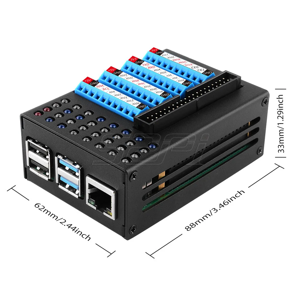 52Pi Raspberry Pi 4 Model B GPIO Terminal Board with LED Metal Case For Raspberry Pi 4B