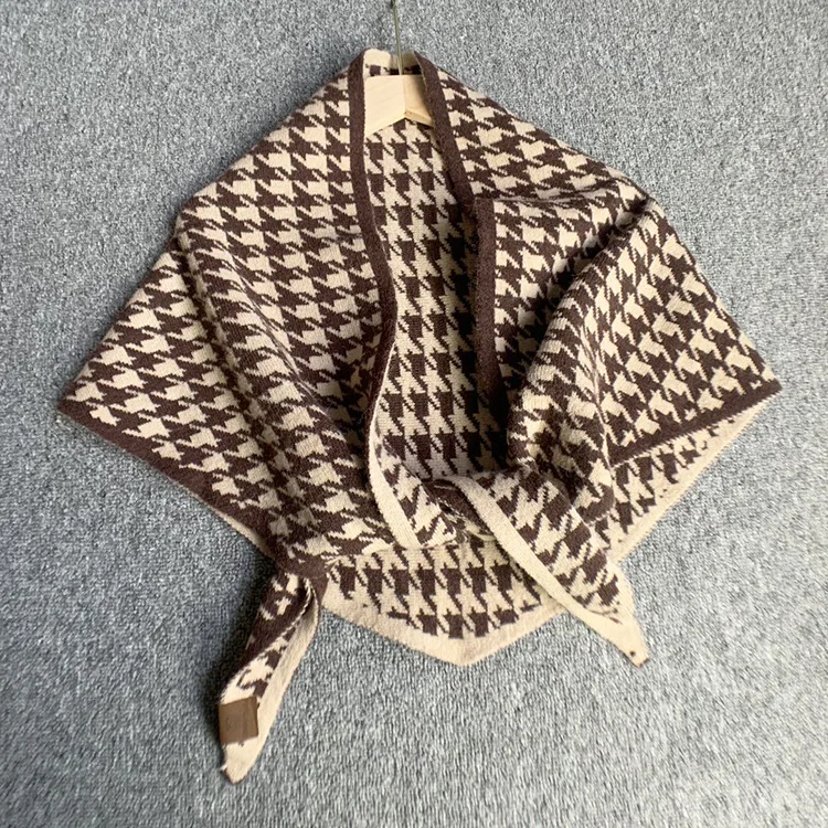 Wool Knitted Triangle Scarf warm Double-Sided wear Women\'s plaid Shawl wrap Autumn Winter Korean Scarves