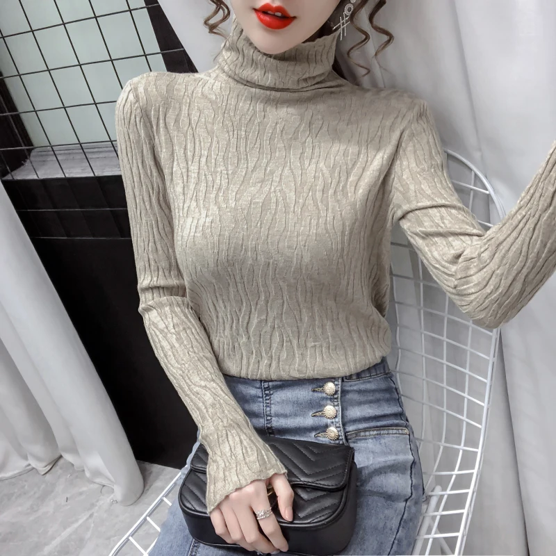 REALEFT 2021 New Autumn Winter Knitting Pullovers Women Turtleneck Slim Sweater Bottoming Long Sleeve Minimalism Female Sweaters