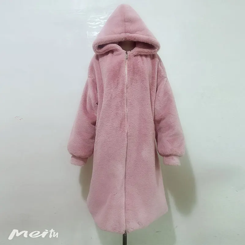 Liuj qm com capuz oversized jacket casaco de pele de inverno feminino parka longo quente casaco de pele do falso casacos de inverno solto