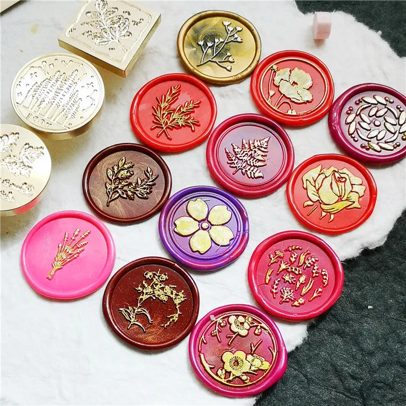 Plant flower leaf seal wax stamp Antique Plant Sealing Wax Stamps Tokens for Documents Wedding Invitations Customs DIY Crafts