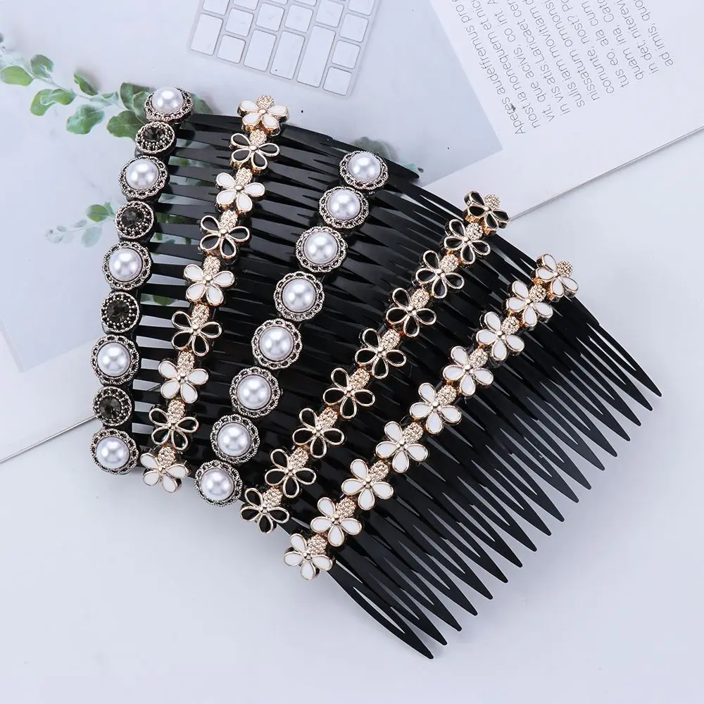 20 Teeth Inserted Hair Comb Bangs Hairpins Pearl Flower Rhinestone Buttons Hair Clip Headwear Hairband Women Hair Accessories