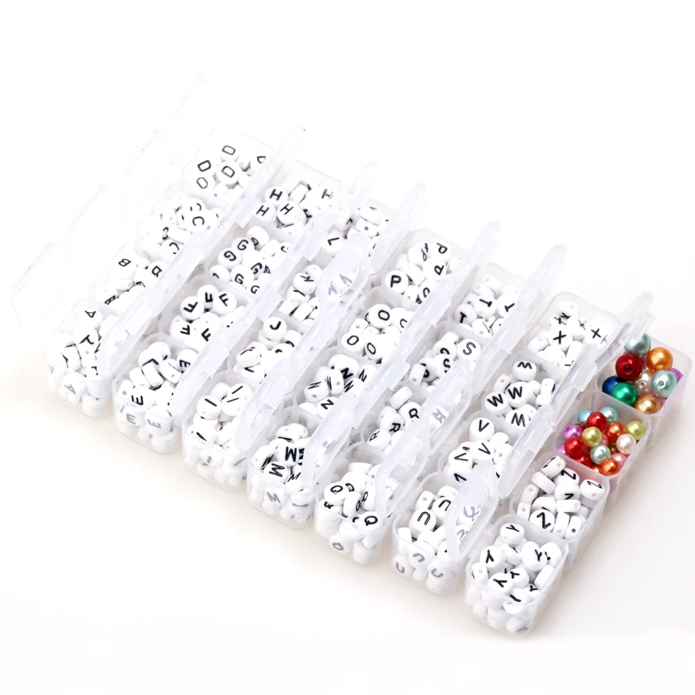 

High Quality A-Z 26 Letter Acrylic Round Flat Alphabet Digital Cube Loose Spacer Beads DIY Jewelry Making Bracelet Necklace