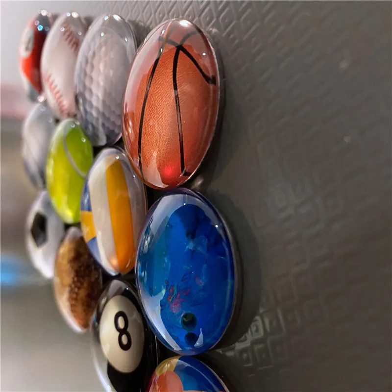 Glass Dome Football Magnetic Stickers Basketball Fridge Magnet Volleyball Billiards Refrigerator Note Holder Home Competition 30