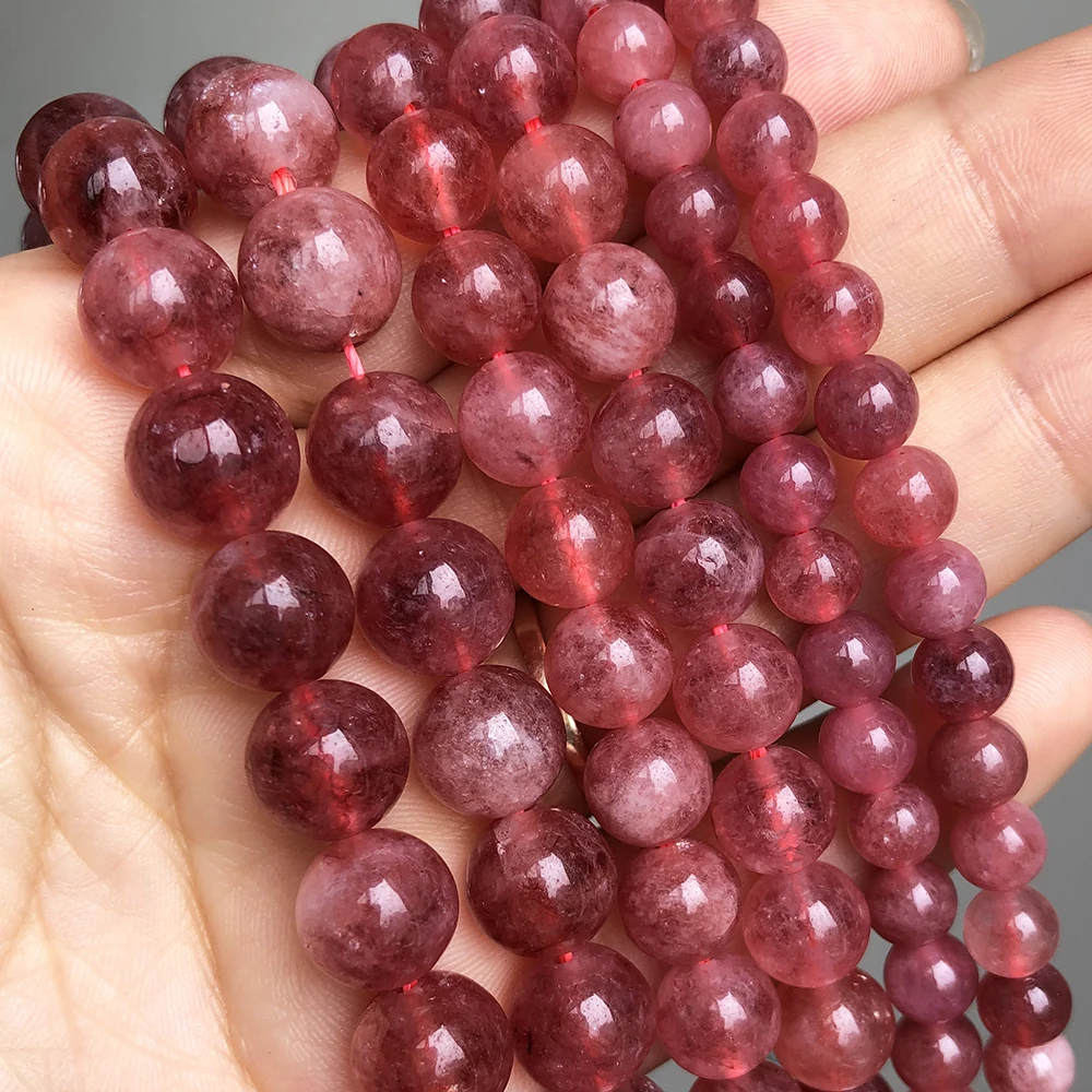 Strawberry Quartz Round Stone Beads Smooth Loose Spacer Beads For Jewelry DIY Making Bracelet Earrings Accessories 15\'\' 6 8 10mm