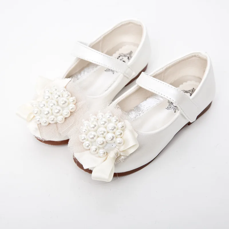 Girls Flats Children Princess Shoes for Wedding Party Kids Beaded with Lace Floral Shoes for Big Girl Performance Dress Shoes