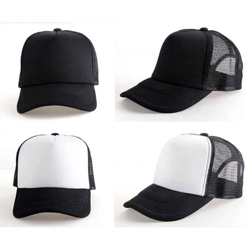 Baseball 58-60cm Adjustable Black White Cotton Mesh Baseball Caps Men Women Unisex Hip Hop Hat Dad Hats Logo Custom