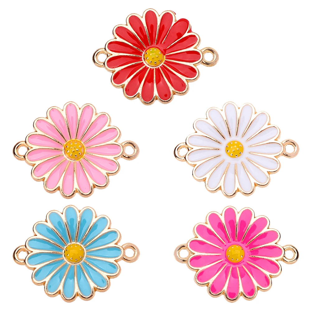 24*18MM 5 Colors Enamel White Color Blue Red Flower Connector For Fashion Bracelet Anklet Keychain DIY Jewelry Making Supplies