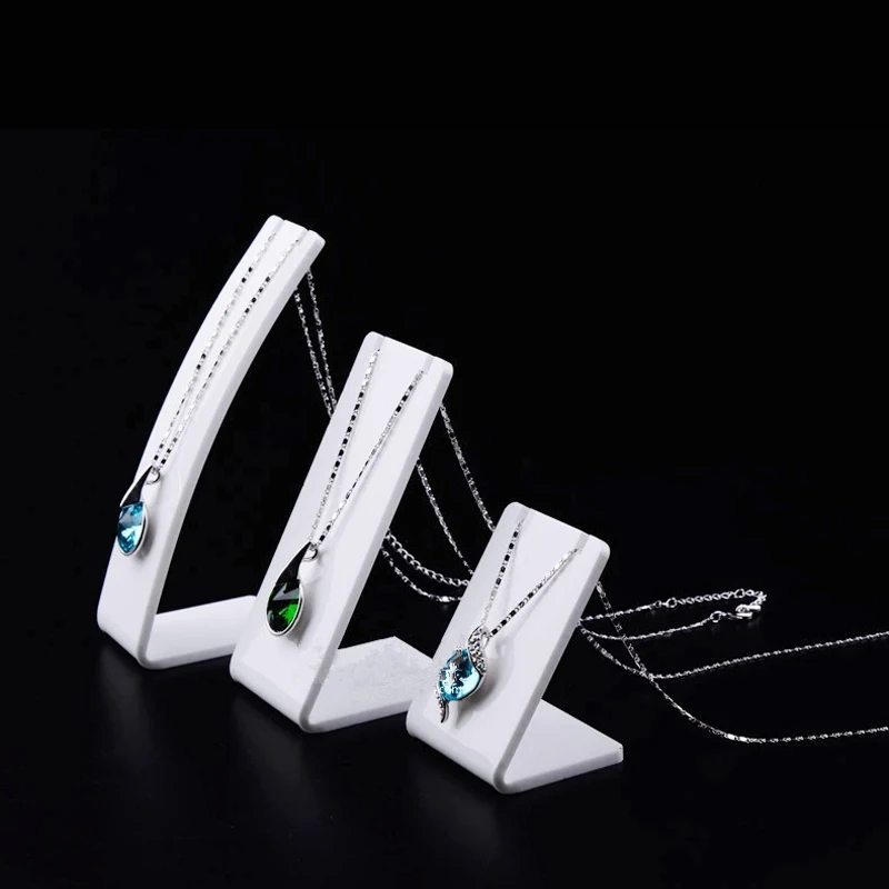 Fashion White Acrylic Necklace Jewellry Display Stand Holder Earring Pendant Exhibition Shelf 3 Sizes Jewellery Storage Showcase