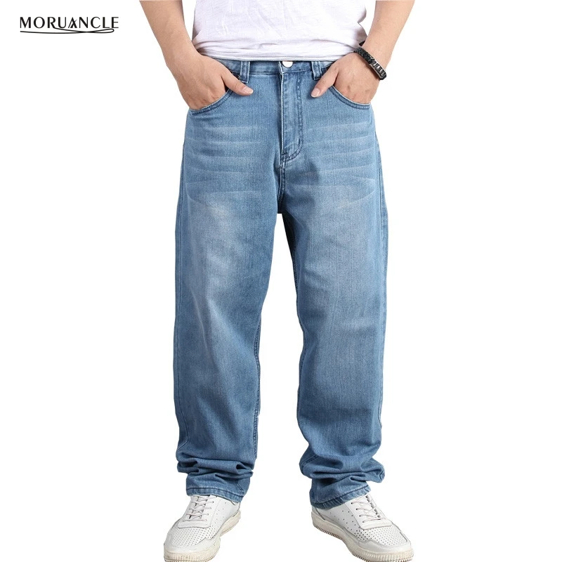 

MORUANCLE Men's Baggy Hip Hop Jeans Pants Loose Skateboard Denim Trousers Streetwear Plain Solid Plus Size 30-46