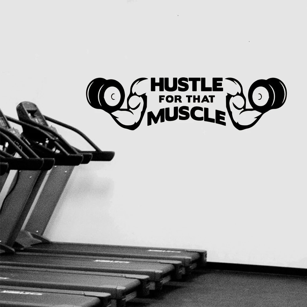 Hustle For That Muscle Home Gym Vinyl Wall Sticker, Home Wallpaper Fitness Motivational Quote Wall Posters