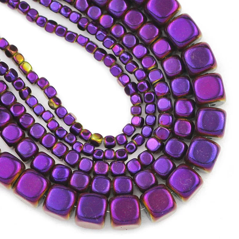 2-6MM Plating Purple Square Cube Natural Hematite Stone Spacer Charm Loose Beads For DIY Jewelry Making Bracelet Accessories