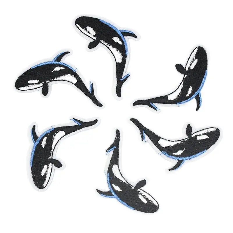 10pcs/lot Diy Cartoon Shark whale Stickers Embroidery Iron On marine animals Patches Clothes Bags Shoes Jeans Sewing Appliques