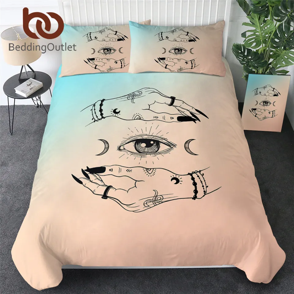 

BeddingOutlet Witch Hand Bedding Set Witchcraft Duvet Cover Graphic Moon Comforter Cover Gothic Boho Bed Set Pink Bedspread 3pcs