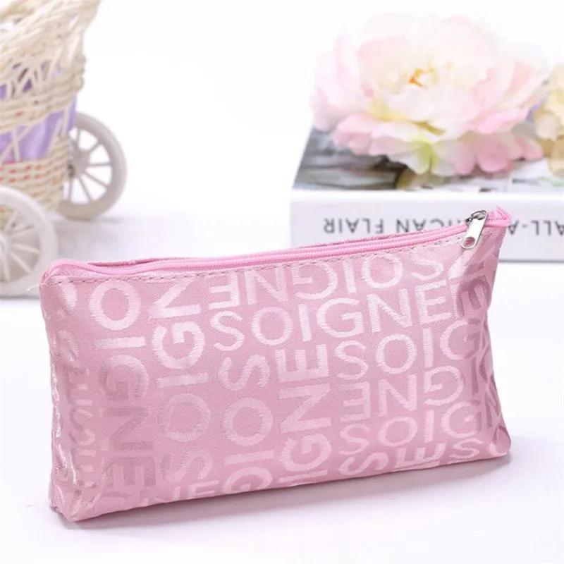 Bolsa de cosméticos con estampado de letras para mujer, bolsa de cosméticos de viaje, bolsa de aseo para lavado, moda Simple