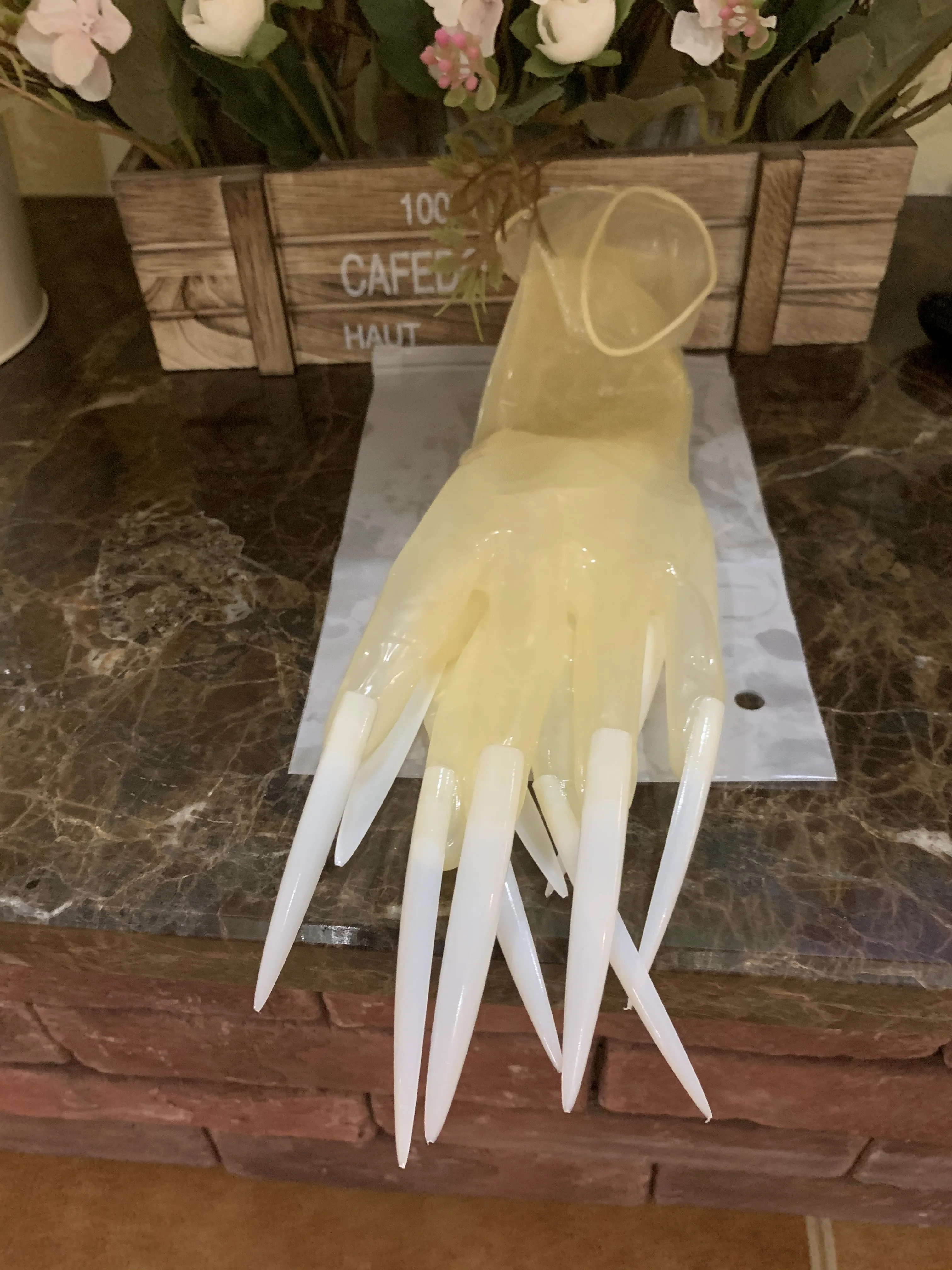 Crossdress Drag Queen aceite brillante transparente superfino látex Cosplay Super largo uñas afiladas fetiche transparente Cosplay guantes Kigurumi