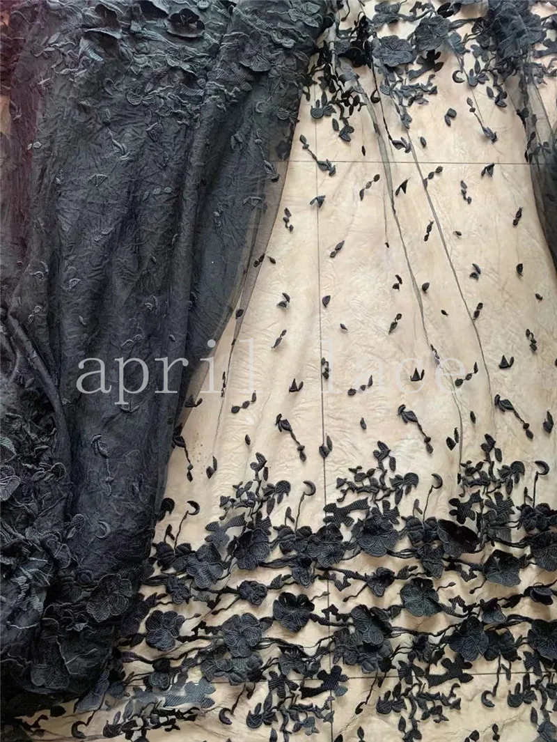 

Black ST01# 5yards/Lot Elegent 3D Floral Embroidery Tulle Mesh French Lace Fabric For Sawing Wedding Bridal Dress/Occasion