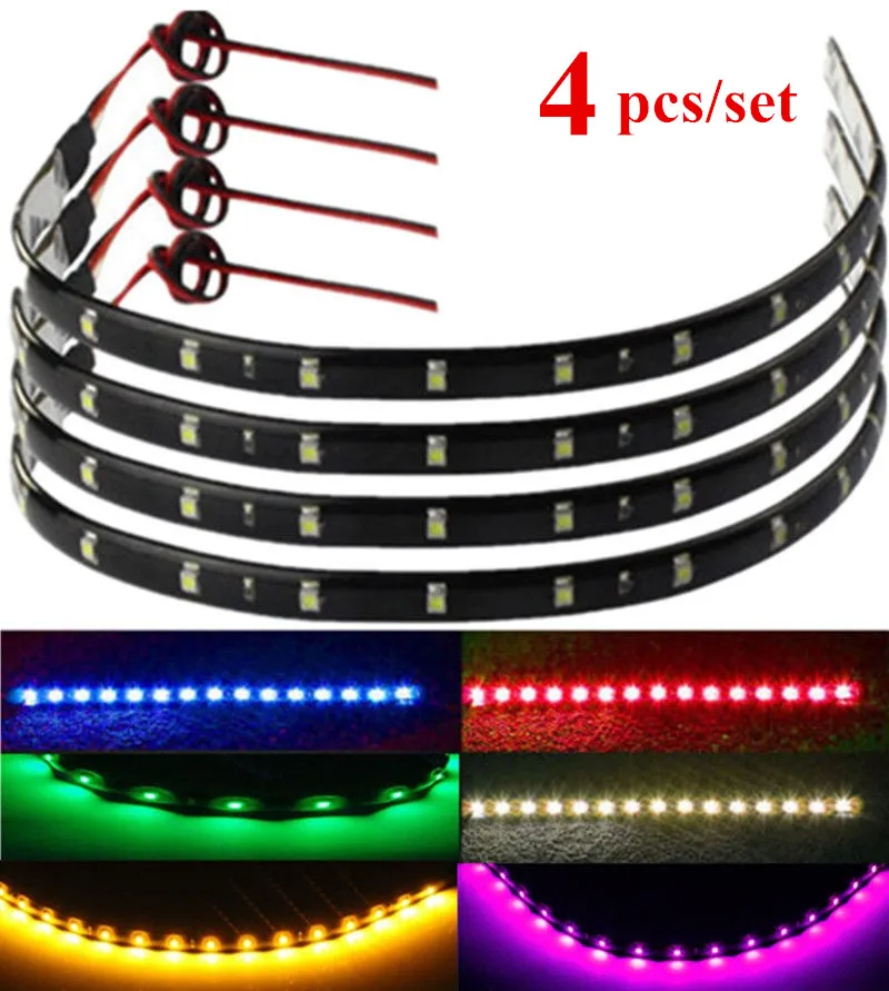 4Pcs 30cm 15-LED Car Trucks Motor Grill Flexible 6 colors Waterproof Light Strips For Car Motorcycle Decorative Soft Lights 12V