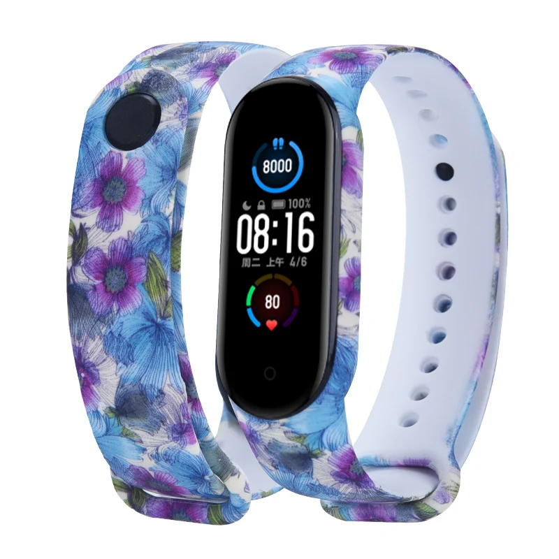 Silicone Sport Strap para Xiaomi Mi Band, Pulseira Estilo Graffiti, Pulseira, Substituir, 6, 7, 8, 5