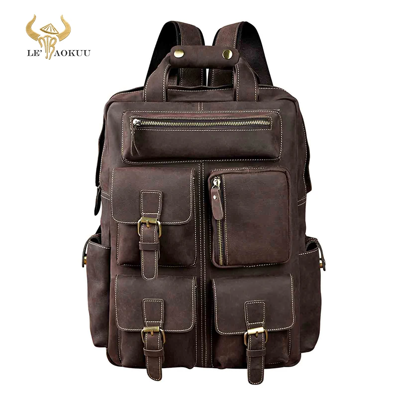 Design Male Leather Casual Fashion Heavy Duty Travel School University College Laptop Bag Backpack Knapsack Daypack Men 1170