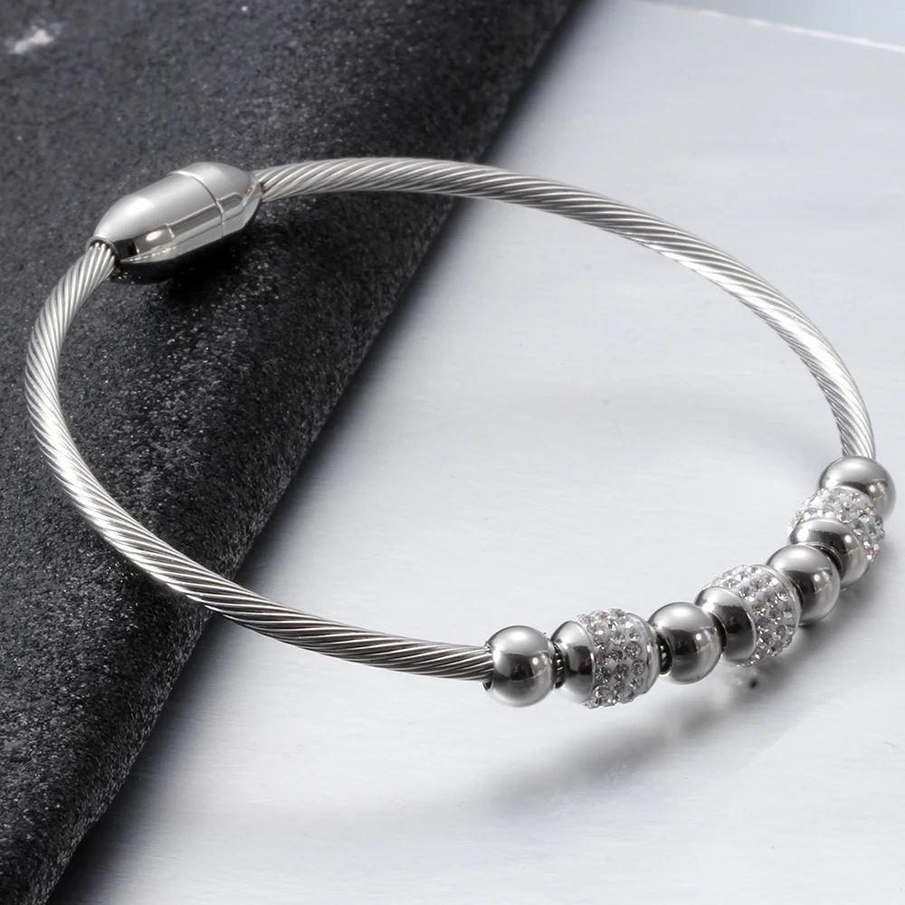 Fashion Stainless Steel Bead Bracelet Women High Quality Pretty Wedding Jewelry Accessoriess Bracelet Femme With Crystals