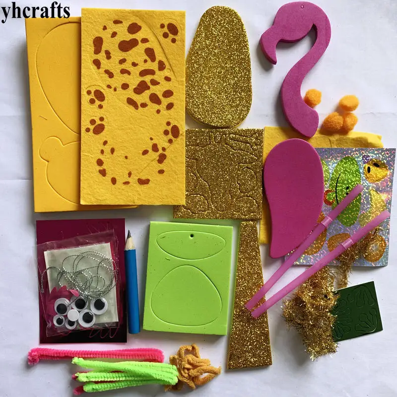 1bag/LOT.DIY flamingo giraffe leopard frog foam crafts kit Holiday projects Kindergarten handwork Early educational DIY toys OEM