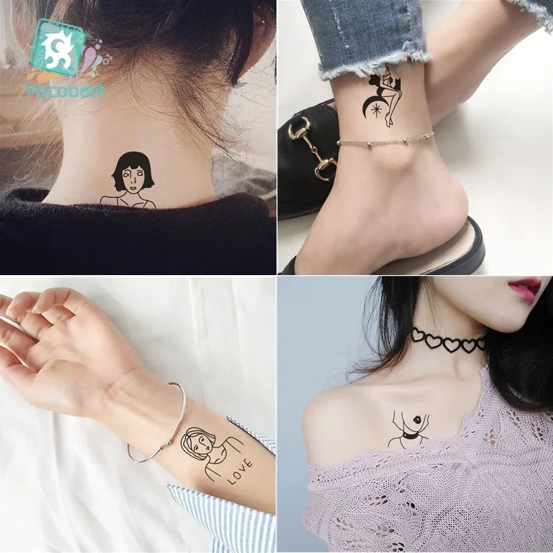 

Rocooart Hot sale Sexy Tattoo Woman Black Simple Style Taty Old School Fake Body Art Temporary Tattoo Sticker For Female Tatuaje