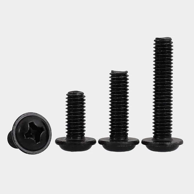 5/50 pz acciaio inossidabile nero croce incasso Phillips Pan Truss testa con rondella imbottita collare vite bullone PWM M2 M2.5 M3 M4 M5 M6