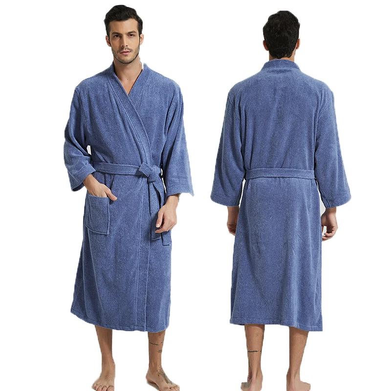 Winter Cotton Bathrobe Men Nightwear Soft Men Kimono Robe Thick Home Clothing Warm Sleepwear Pocket Bathrobe Nightdress Negligee