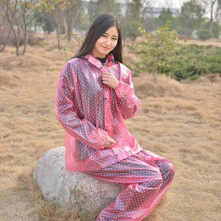 Waterproof Rain Long Sleeve Loosen PVC Jacket + PVC Trousers Set Bike Raining Day Clothes Dots Design