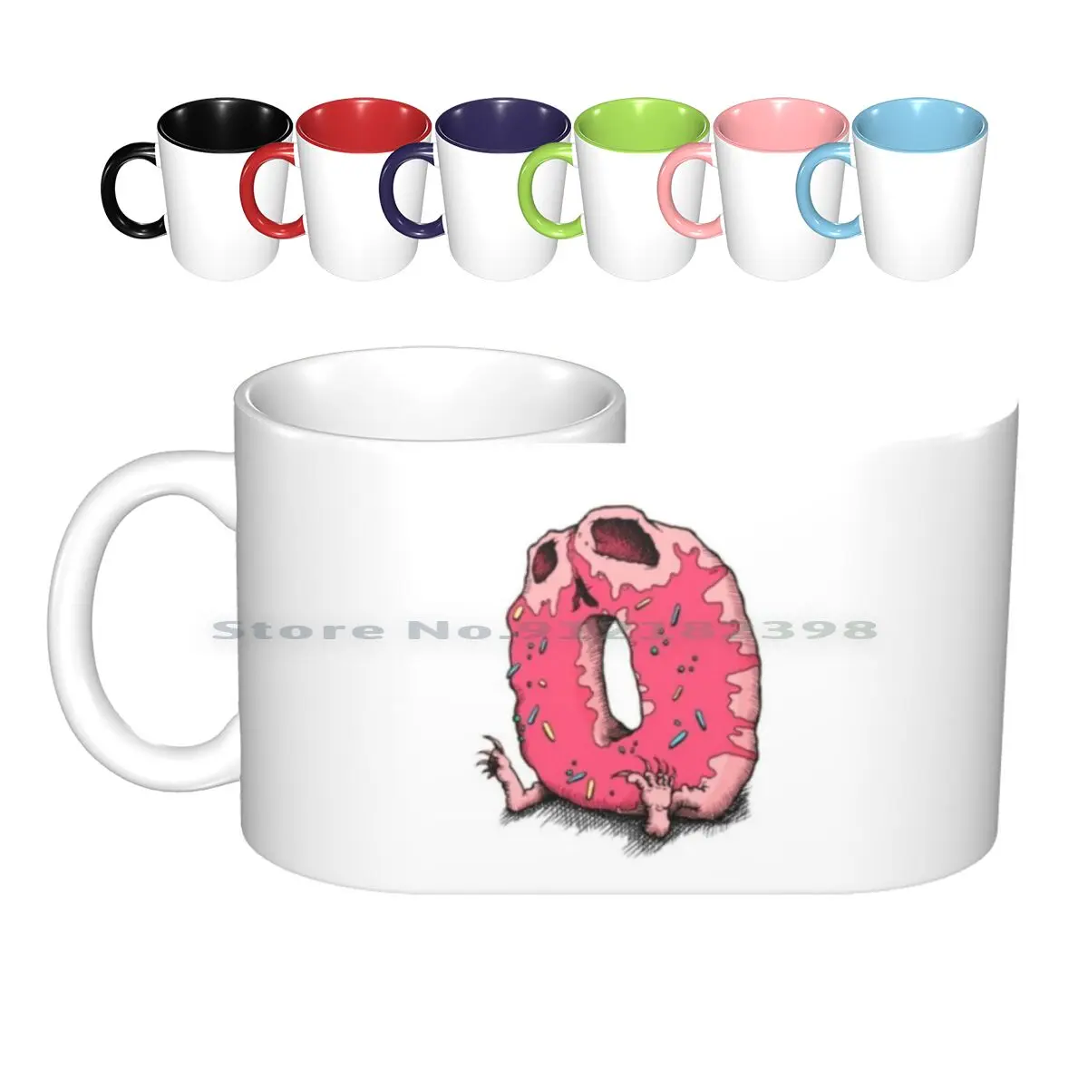 Death By Donut Ceramic Mugs Coffee Cups Milk Tea Mug Donut Scull Pink Metal Sugar Sweet Skull Scream Hole Get Candy Sweets Claw