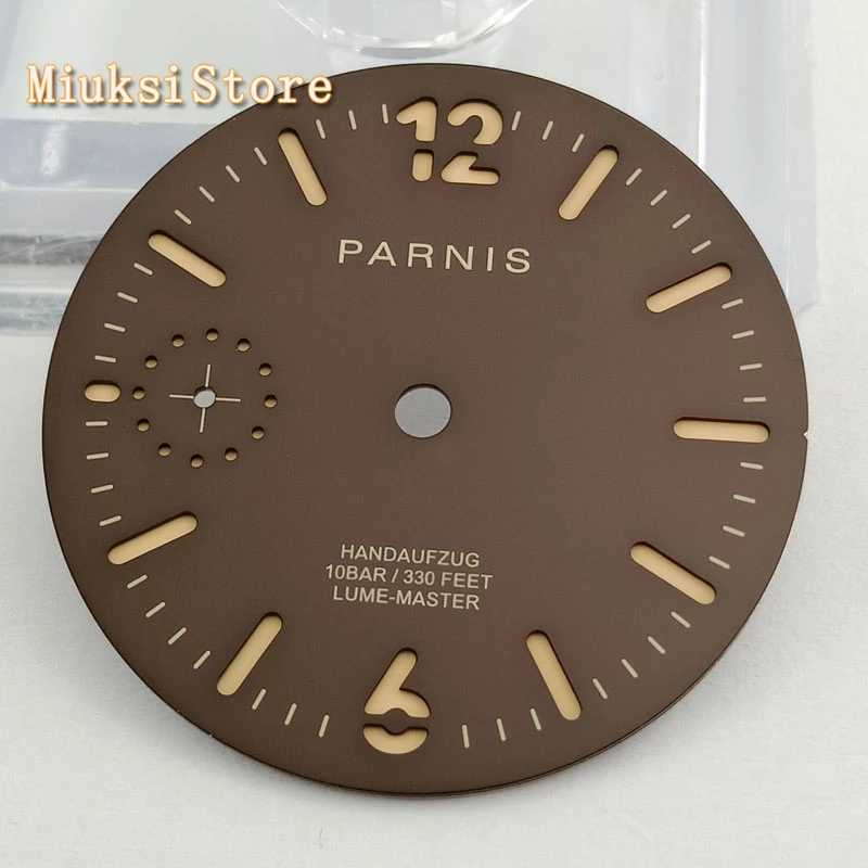 Parnis 35.4mm dark brown watch dial luminous dial fit ETA 6497 or Sea gull st36 movement